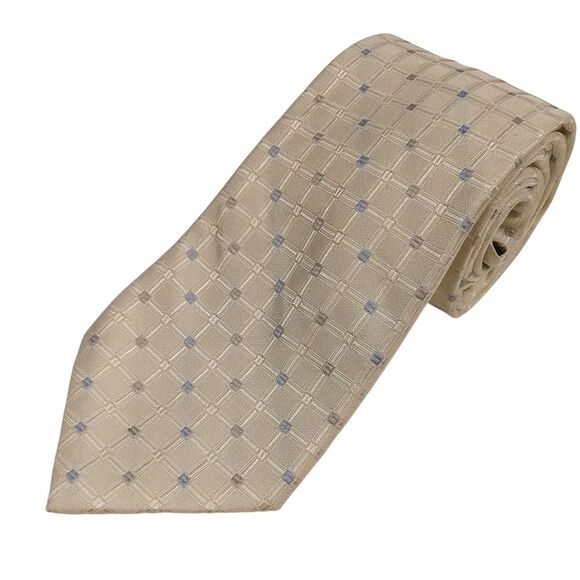Bugatti White Blue Gray Check Pattern Designer Men's Necktie Tie 100% Silk - Picture 1 of 5